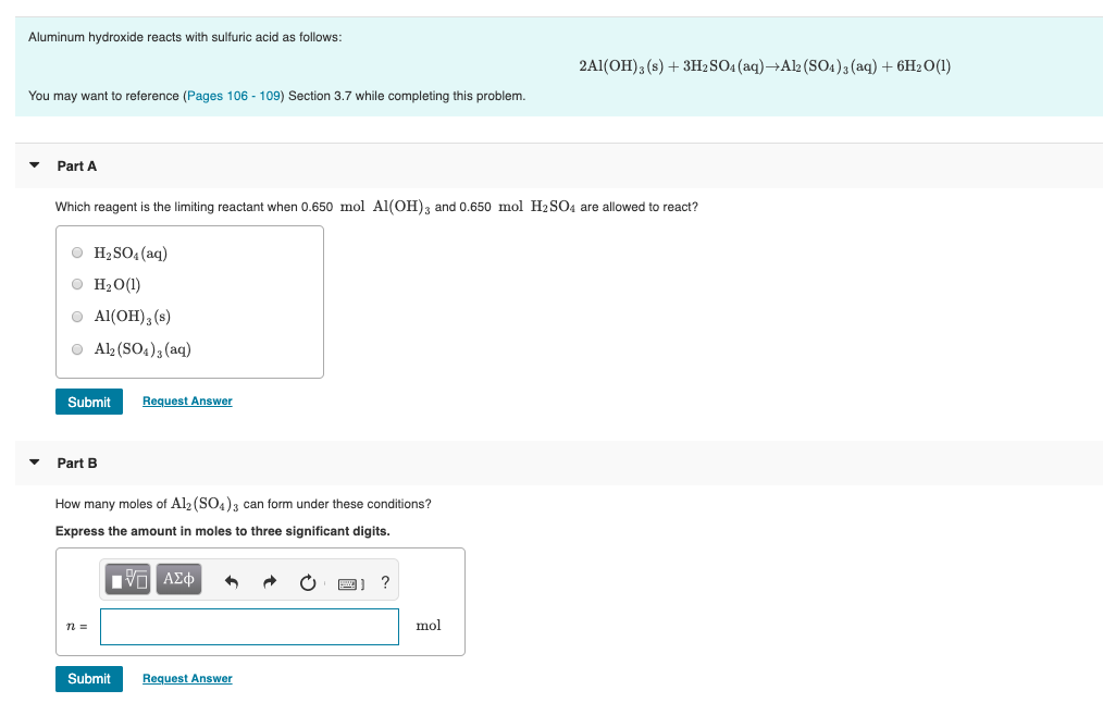 Aluminum Hydroxide Reacts With Sulfuric Acid As Chegg 