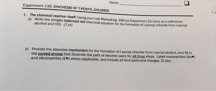 t pentyl chloride experiment