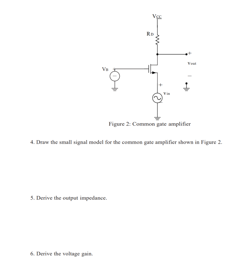 Solved RD Vout Vi Vin Figure 2: Common gate amplifier 4. | Chegg.com