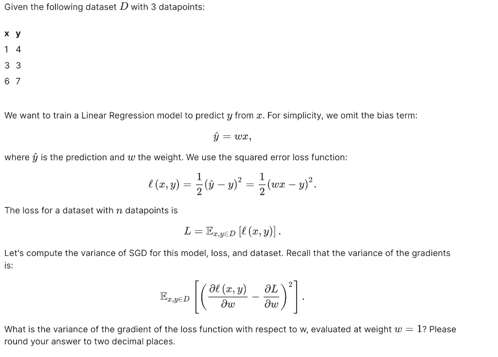 Given the following dataset D with 3 datapoints: We | Chegg.com