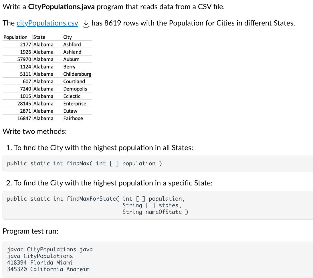 Solved Write a WorldPopulations.java program that reads data | Chegg.com