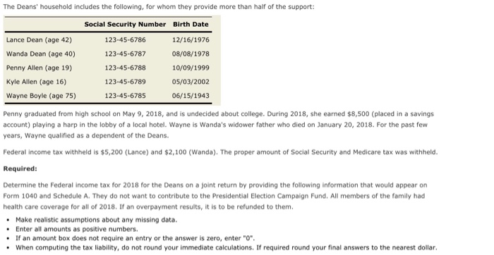 Solved Note: This Problem Is For The 2018 Tax Year Lance H. | Chegg.com