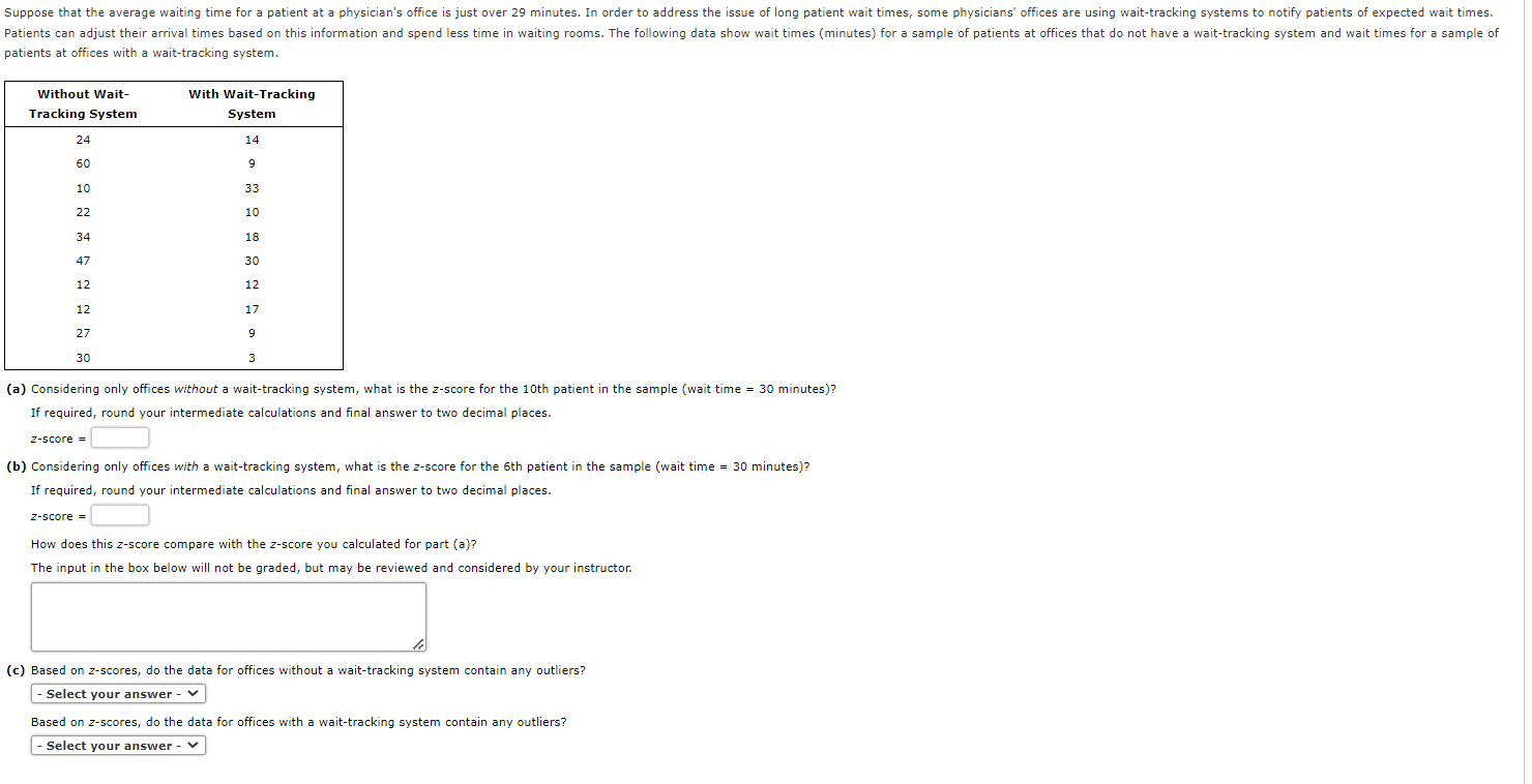 Solved patients at offices with a wait-tracking system. (a) | Chegg.com