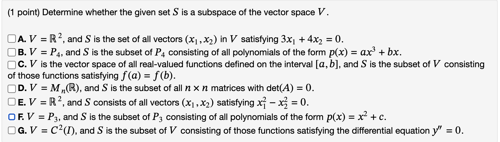 Solved 1 Point Determine Whether The Given Set S Is A 3481