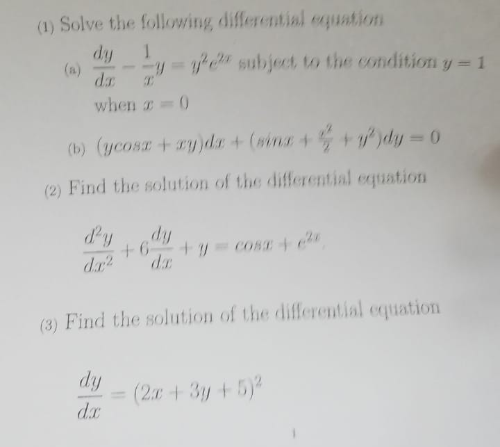 Solved (1) Solve the following differential equation (a) y - | Chegg.com