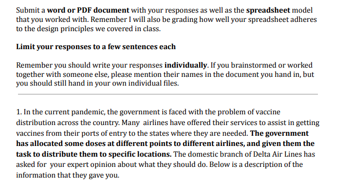 Submit a word or PDF document with your responses as | Chegg.com