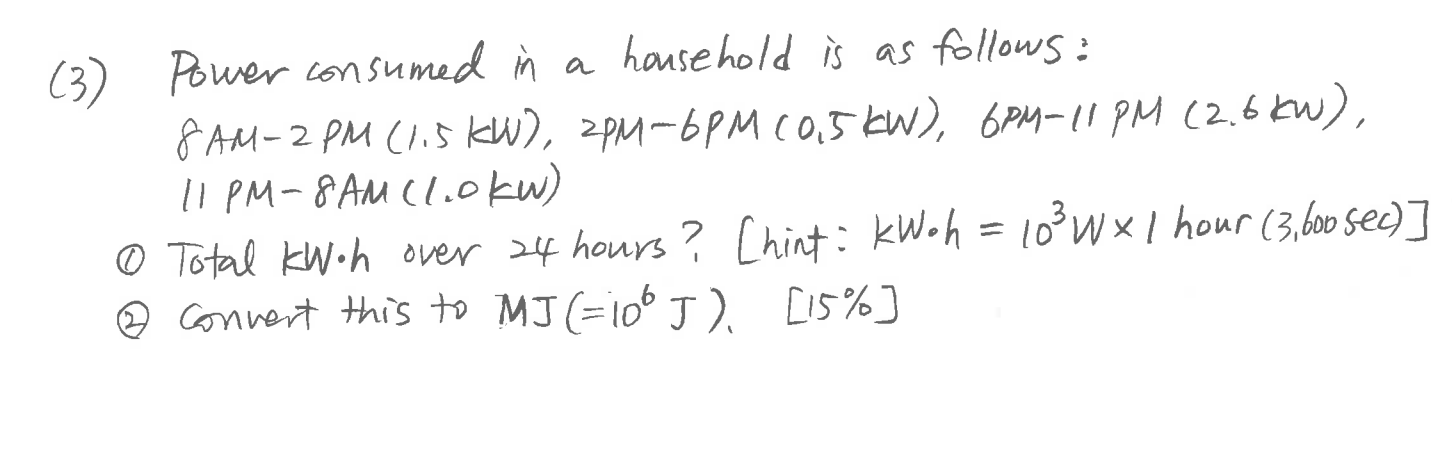 Solved 3 Power consumed in a household is as follows Chegg