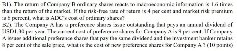 Solved B1). The Return Of Company B Ordinary Shares Reacts | Chegg.com