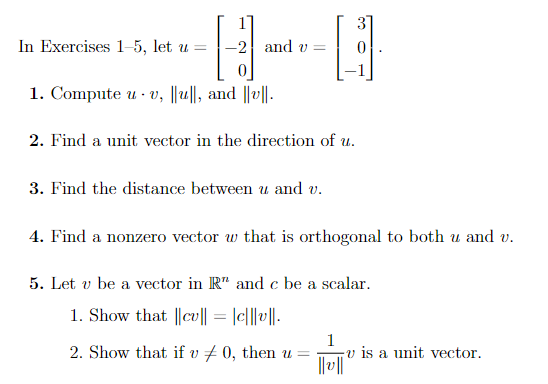 Solved In Exercises 1–5, let u = 1 −2 0 and v | Chegg.com