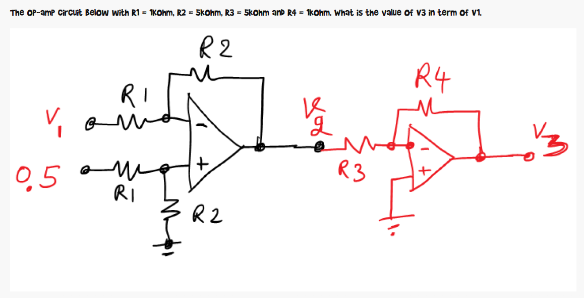 Solved The OP-amp Circuit Below With R1 = 1kOhm, R2 = 5kOhm, | Chegg.com