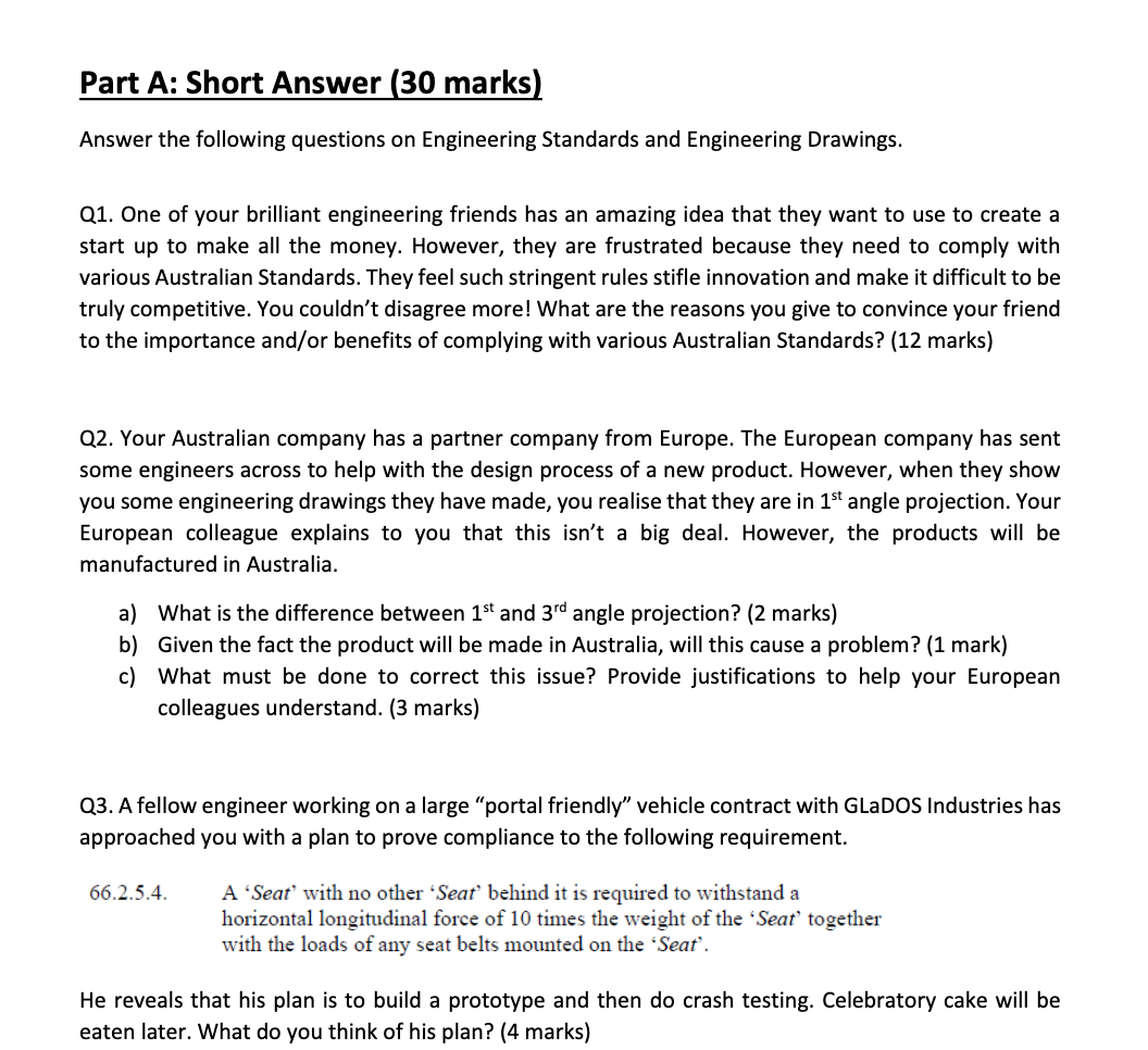 Solved Part A: Short Answer (30 marks) Answer the following | Chegg.com