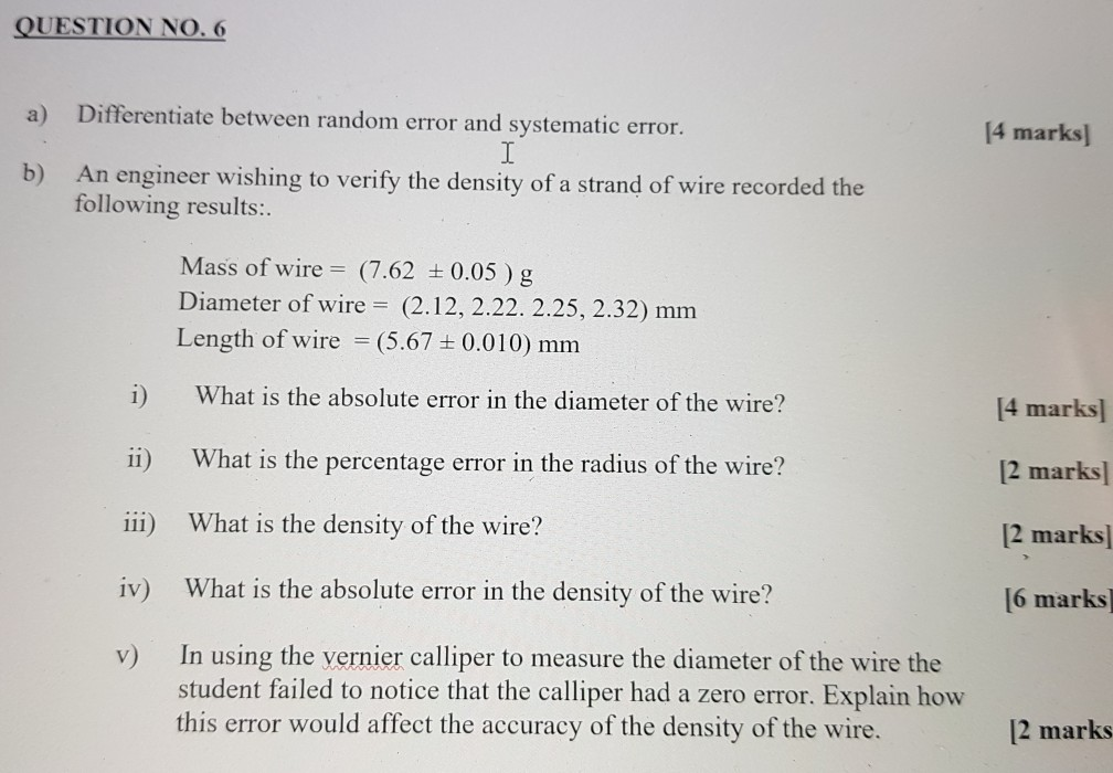 Solved QUESTION NO. 6 a Differentiate between random error | Chegg.com
