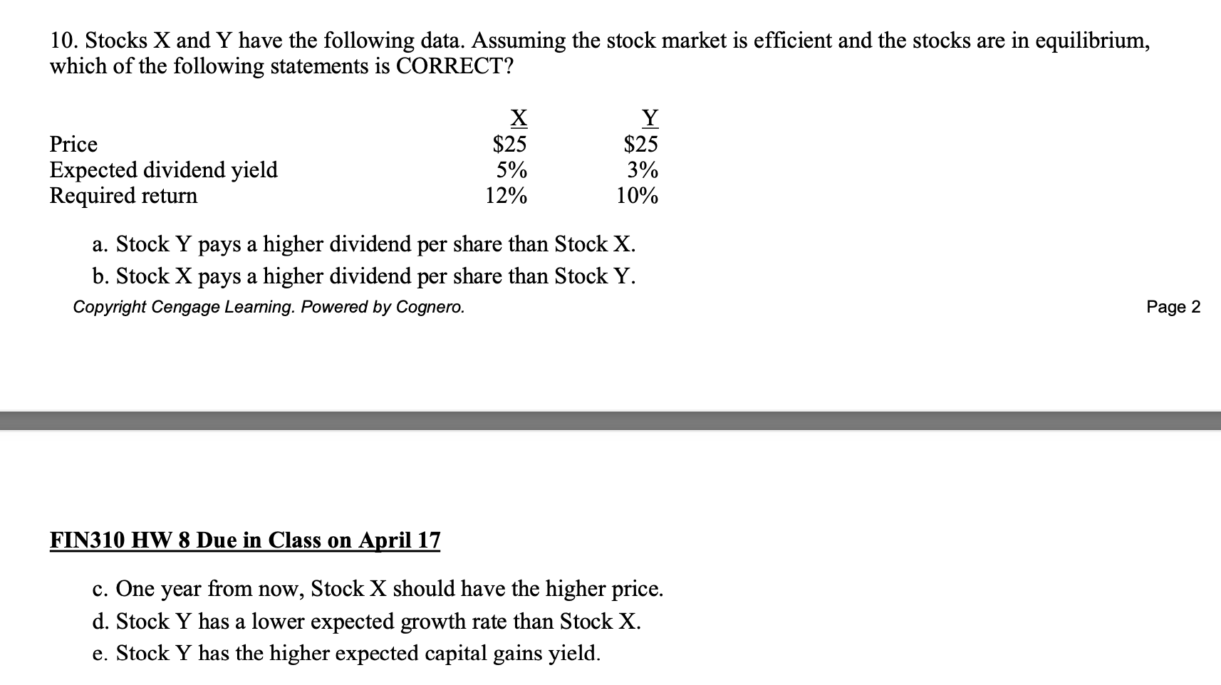 Solved 10. Stocks X and Y have the following data. Assuming