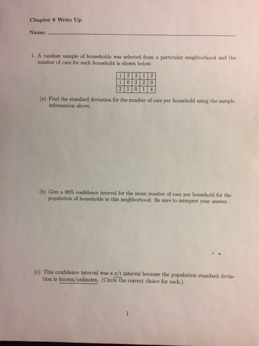 Solved Chapter 8 Write Up Name: 1. A random sample of | Chegg.com