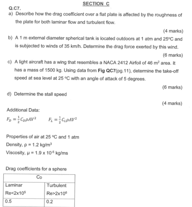 Solved SECTION C Q.C7. a) Describe how the drag coefficient | Chegg.com