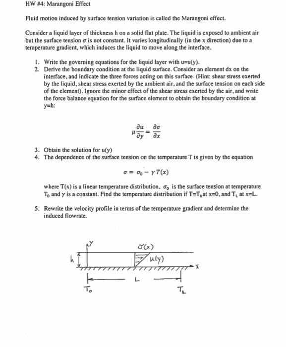 Solved HW #4: Marangoni Effect Fluid motion induced by | Chegg.com