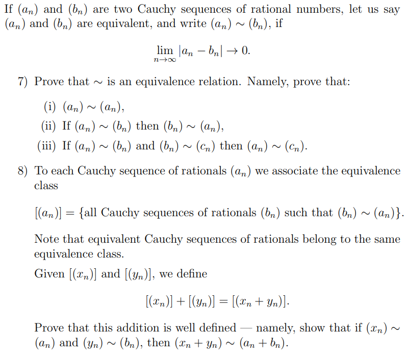 Solved If (an) and (bn) are two Cauchy sequences of rational | Chegg.com