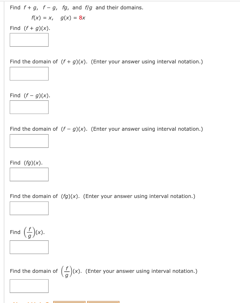 how to find domain of f g