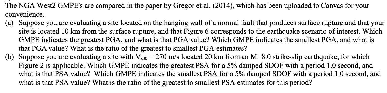 Solved The NGA West2 GMPE's are compared in the paper by | Chegg.com