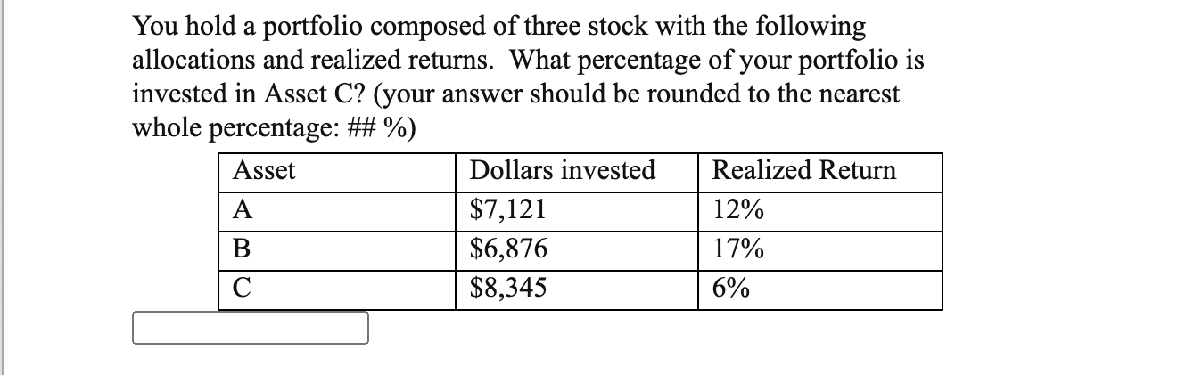 Solved You hold a portfolio composed of three stock with the | Chegg.com