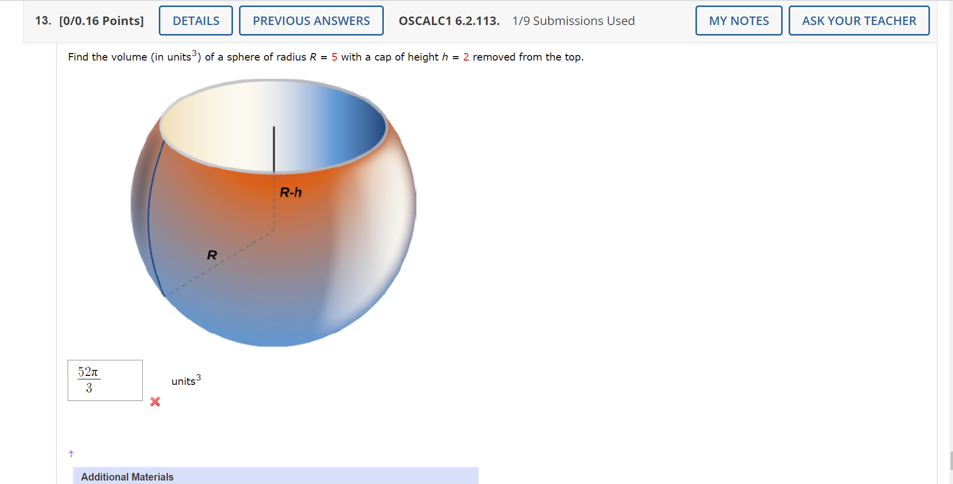 the volume of a sphere radius r units is