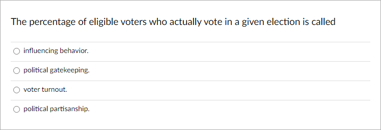 Solved The Percentage Of Eligible Voters Who Actually Vote | Chegg.com