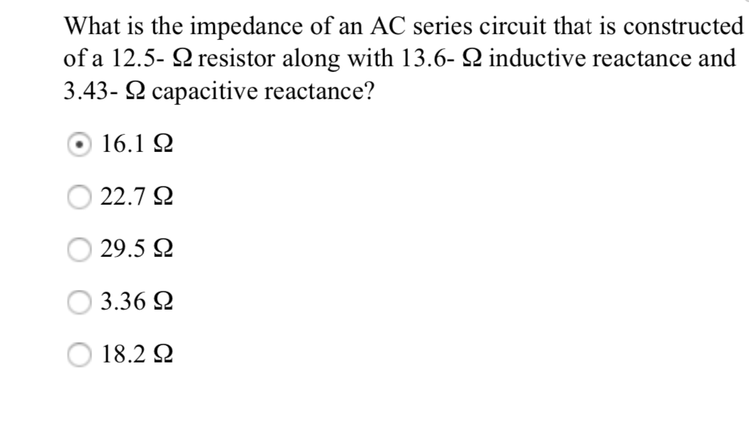 Solved What is the impedance of an AC series circuit that is Circuit Diagram