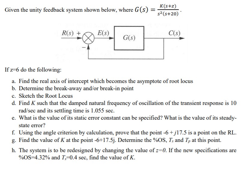 Solved Given The Unity Feedback System Shown Below, Where | Chegg.com