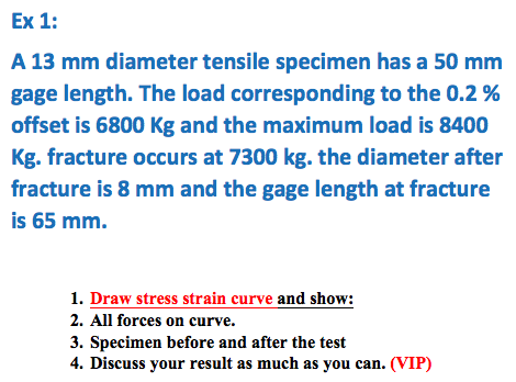 Solved Ex 1: A 13 mm diameter tensile specimen has a 50 mm | Chegg.com