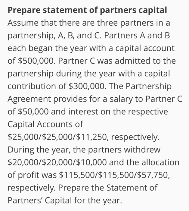 Solved Prepare Statement Of Partners Capital Assume That | Chegg.com