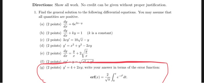 Solved differential equations. please show work for how to | Chegg.com