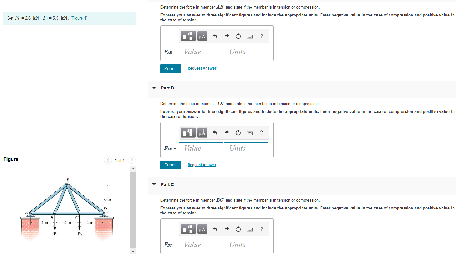 Solved Determine the force in member AB, and state if the | Chegg.com