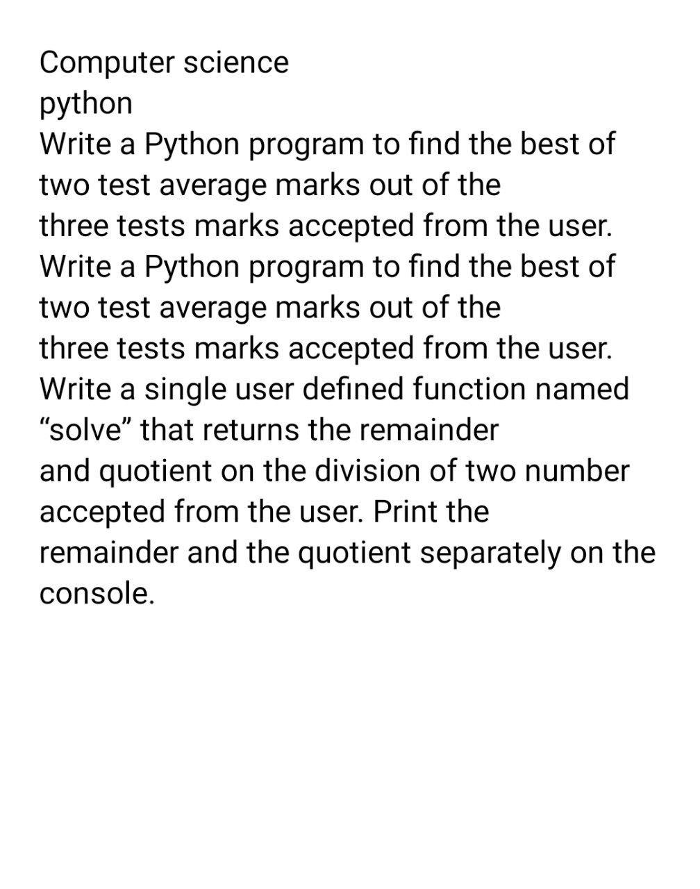 Computer science python Write a Python program to | Chegg.com