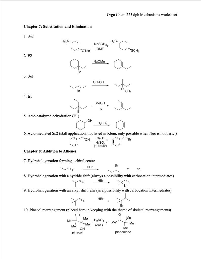 Solved Orgo Chem 223 dpb Mechanisms worksheet Chapter 7: | Chegg.com