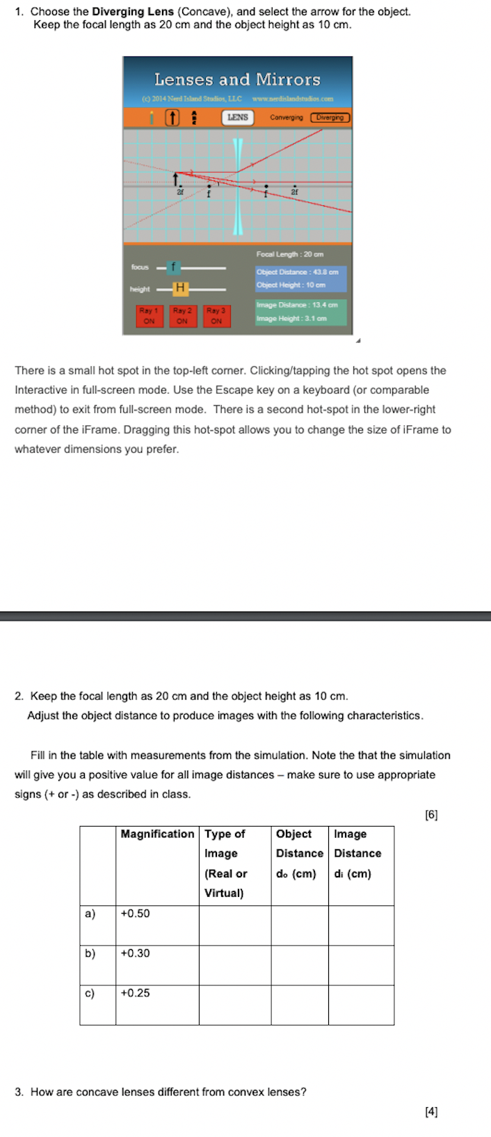 Solved 1. Choose the Diverging Lens (Concave), and select