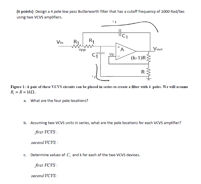(6 points) Design a 4 pole low pass Butterworth | Chegg.com