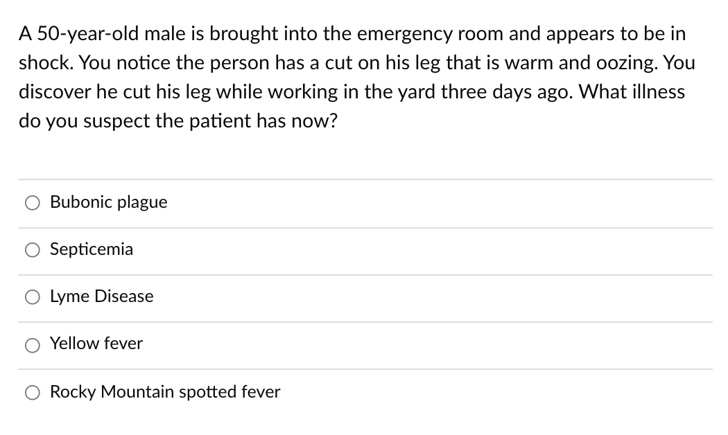 Solved A 50-year-old male is brought into the emergency room | Chegg.com