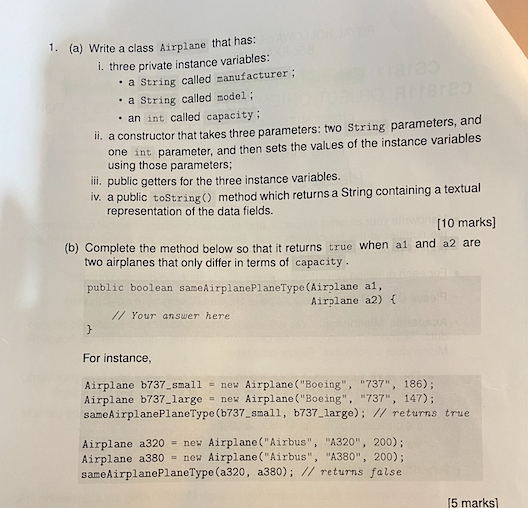 Solved 1. (a) Write a class Airplane that has: i. three | Chegg.com