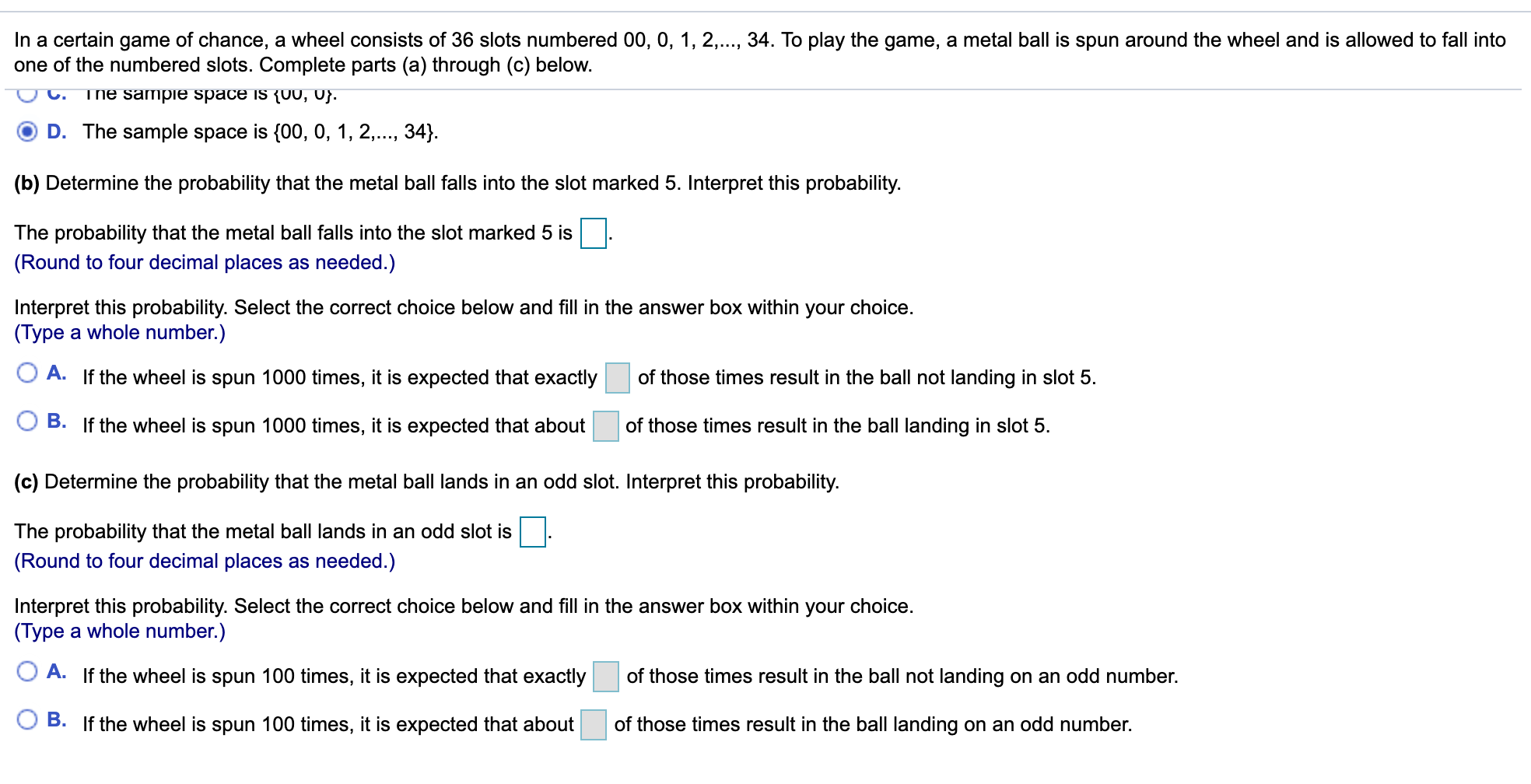 Solved In a certain game of chance, a wheel consists of 36 | Chegg.com