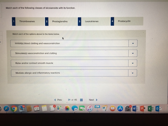 Solved Match each of the following classes of eicosanoids