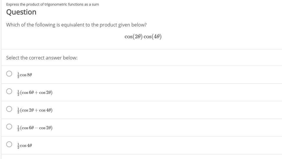 Solved Express the product of trigonometric functions as a | Chegg.com