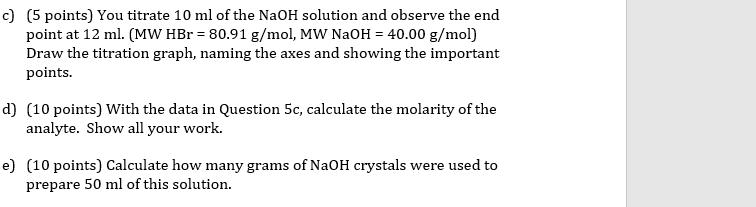 Solved You will perform a titration on an NaOH solution of | Chegg.com