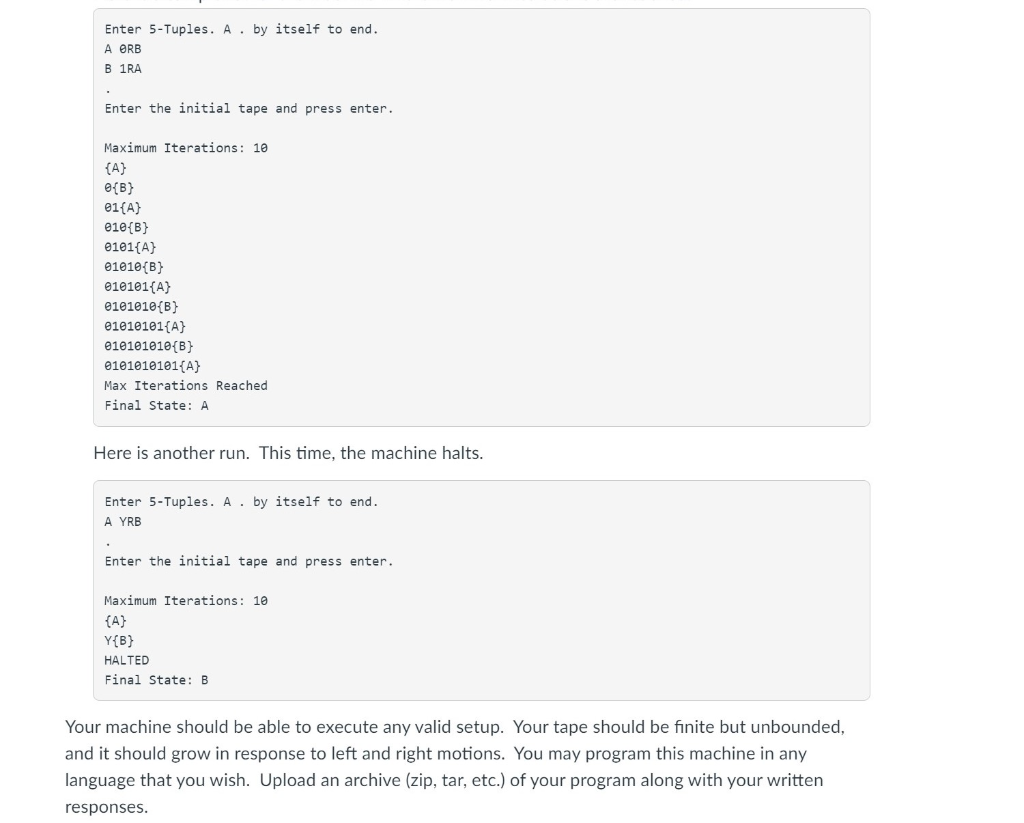 Create a program which emulates Turing machines. | Chegg.com