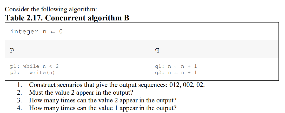 Solved Consider the following algorithm: Table 2.17. | Chegg.com