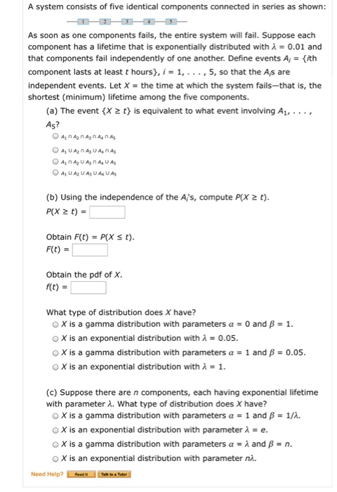Solved A system consists of five identical components | Chegg.com