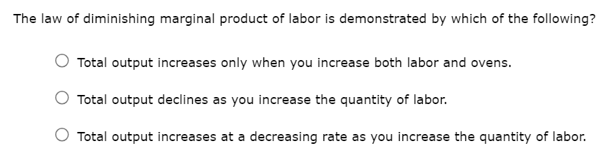 Solved Total CostThe law of diminishing marginal product of | Chegg.com
