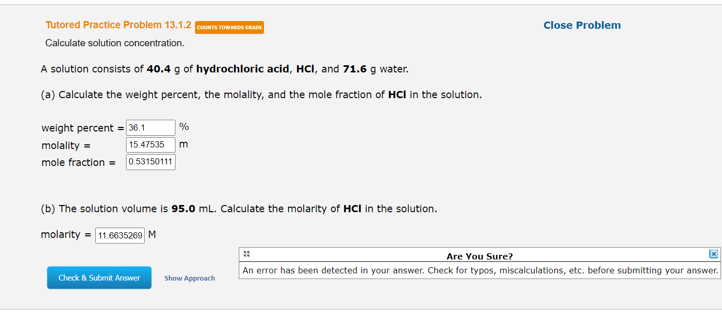 Solved weight percent = molality = | Chegg.com