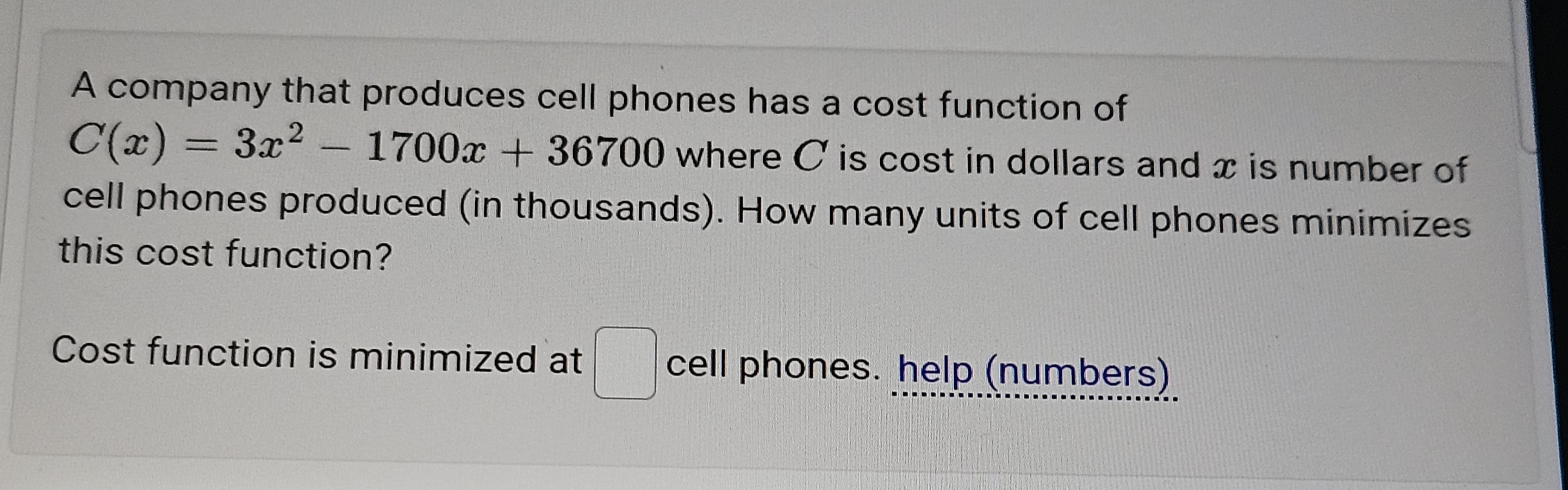 Solved A company that produces cell phones has a cost | Chegg.com