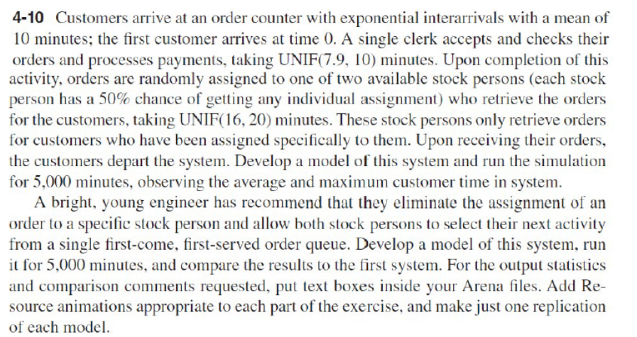 Simulation with Arena: Exercise 4-10 