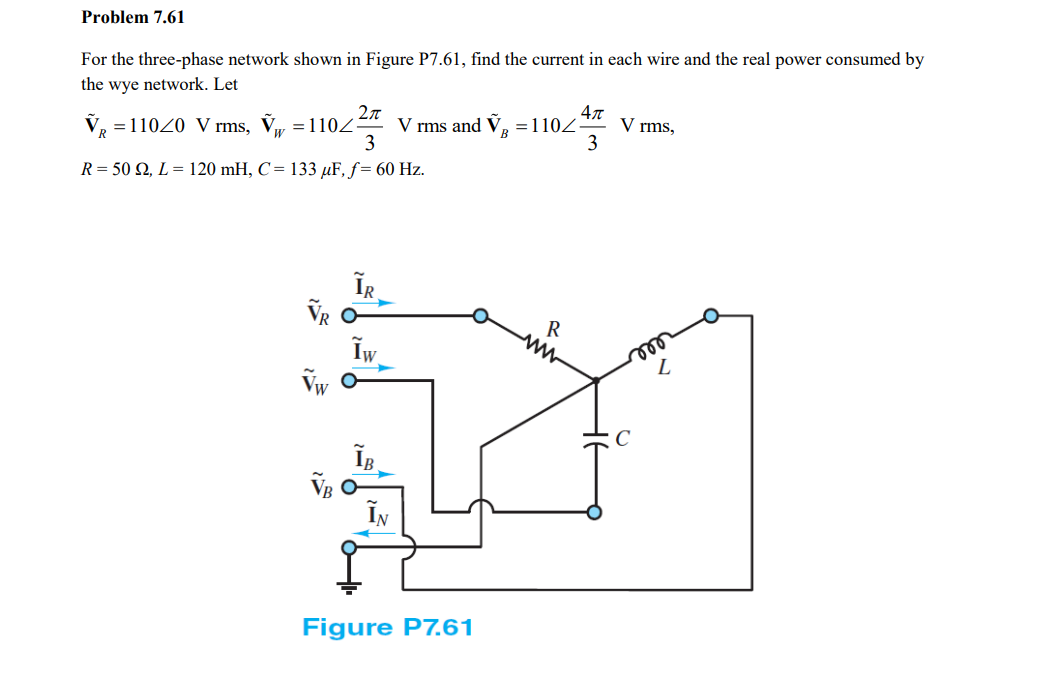 Solved For the three-phase network shown in Figure P7.61, | Chegg.com
